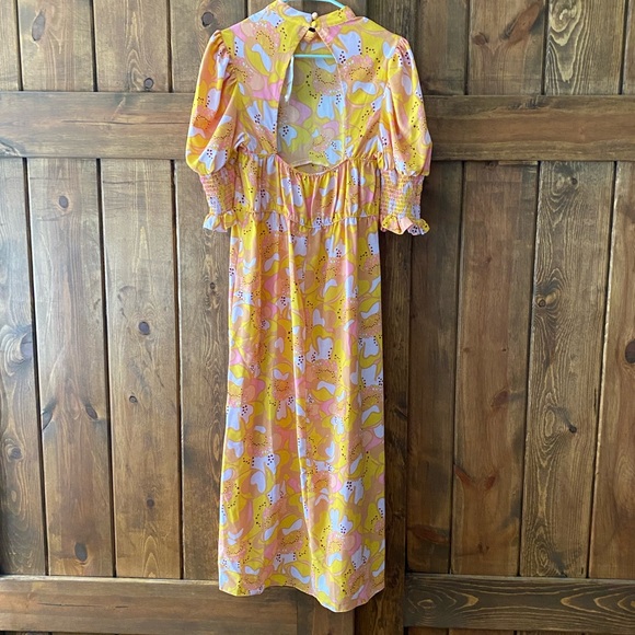 ASOS River Island Retro Floral Puff Sleeve Open Back Maxi Dress - Picture 2 of 5